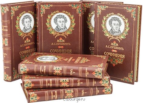 А.С. Пушкин, Собрание сочинений Пушкина (7 томов, антикварное издание) в кожаном переплёте